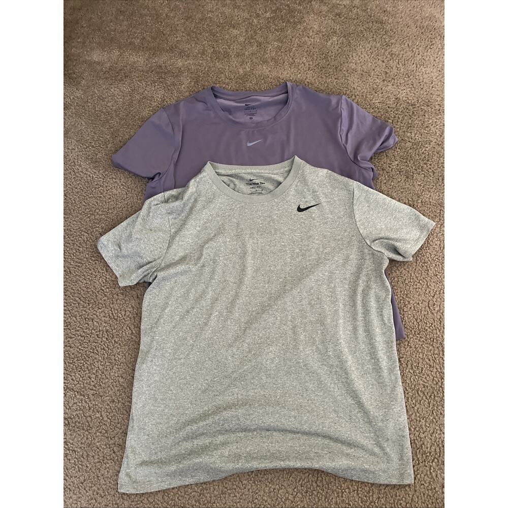 2- NIKE DRI-FIT TEES- Large- Cotton- Preowned- Purple & Gray -LOOK